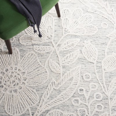 Ivory and Grey Floral Hand-Tufted Wool Area Rug