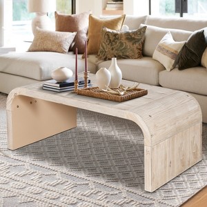NicBex Minimalist Wood Texture Coffee Table for Living Room,Retro Curved Design Center Table,Living Room Furniture,Natural - 1 of 4