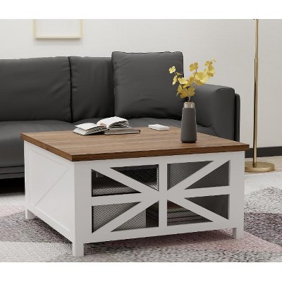 Whizmax Coffee Table Farmhouse Coffee Table With Storage Rustic Wood ...