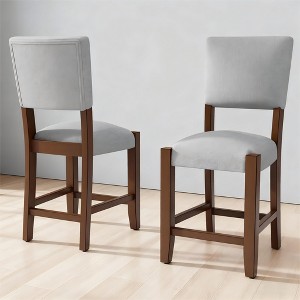 Mshliw Mid Century Modern Set of 4 Bar Stools, Counter Height Bar Chairs and Dining Chairs with Back, Linen Upholstered Seats and Solid Wood Legs - 1 of 4