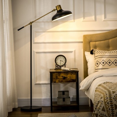 Tall Adjustable Black and Gold Metal Floor Lamp with Balance Arm