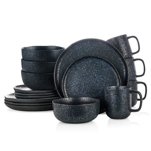 Stone Lain Sophie 16-Piece Dinnerware Set Stoneware, Service for 4, White and Black