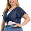 Agnes Orinda Women's Plus Size Sheer Mesh Tie Front Crop Shrugs - 2 of 4