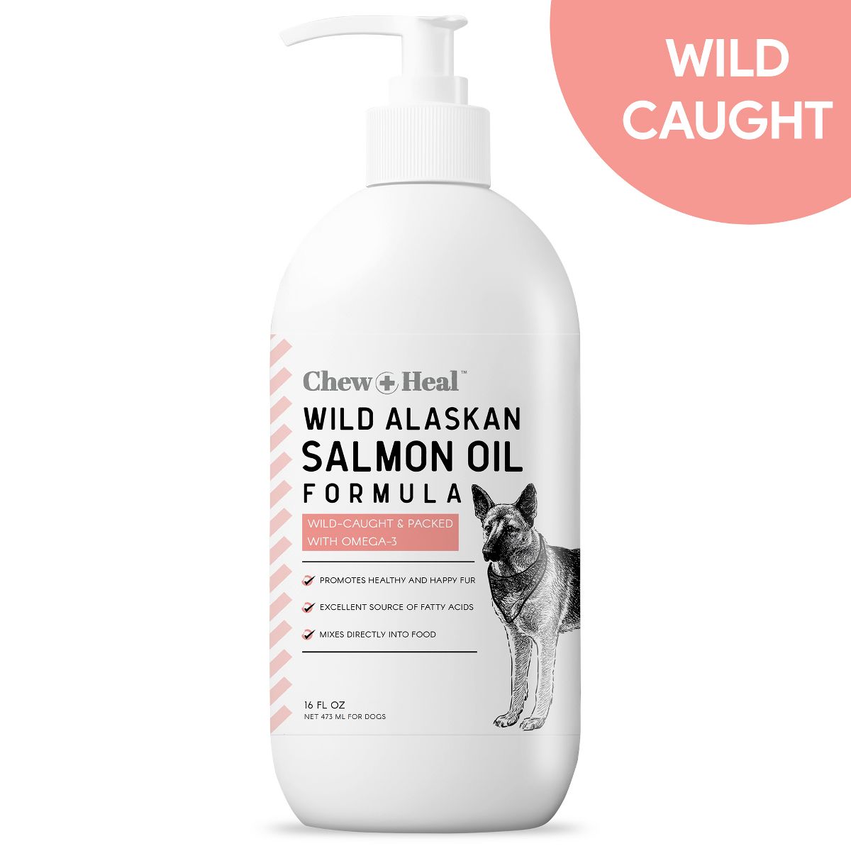 Chew + Heal Pure Wild Alaskan Omega Salmon Oil Formula Skin & Coat Liquid Supplement for Dogs