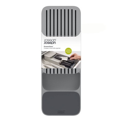 Compact Gray 2-Tier Knife Organizer with Non-Slip Base