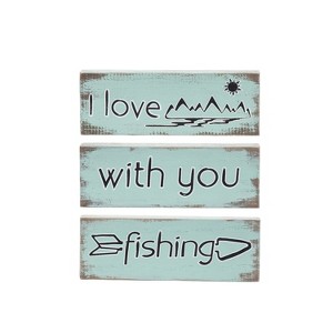 Beachcombers Set Of Fishing Stackable Accents Blocks Table Sign Outdoor Camping Lodge Cabin Lake 8.5 x 1 x 3 Inches. - 1 of 2