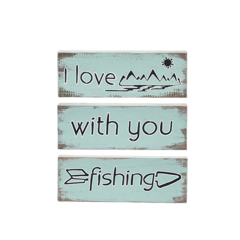 Beachcombers Set Of Fishing Stackable Accents Blocks Table Sign Outdoor Camping Lodge Cabin Lake 8.5 x 1 x 3 Inches., 1 of 3