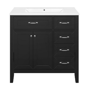 Vynxaria 36" Bathroom Vanities Matte Black Vanity Console with Dual Doors Triple Drawers 35.7"H - 1 of 4