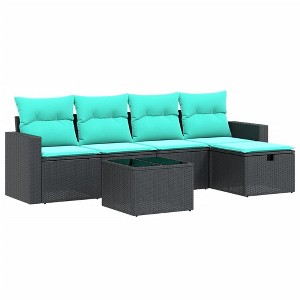 vidaXL 5 Piece Patio Sofa Set with Cushions Black Poly Rattan - without storage - 1 of 4
