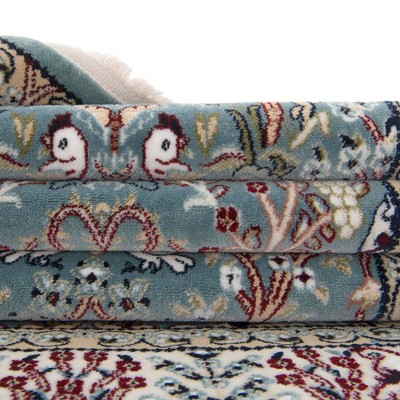 Blue Floral Synthetic Easy Care Runner Rug