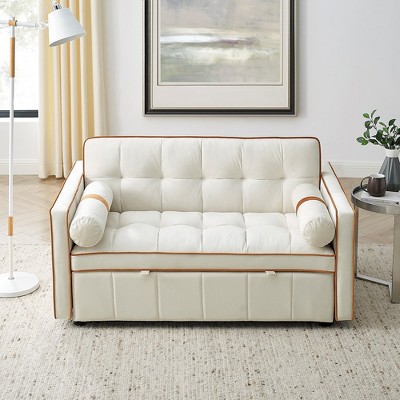 55.5 Inch Pull Out Sofa Bed, Velvet Love Seat Couch, Modern Love Seat Futon With Side Pockets Pull Out Sleep Sofa Bed