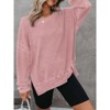 BLUEMING Sweatshirt for Women Oversized Waffle Knit Crewneck Sweatshirts Long Sleeve Side Slits Pullover Tops - 2 of 4