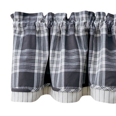 Slate and Cream Plaid Rod Pocket Valance 16''L