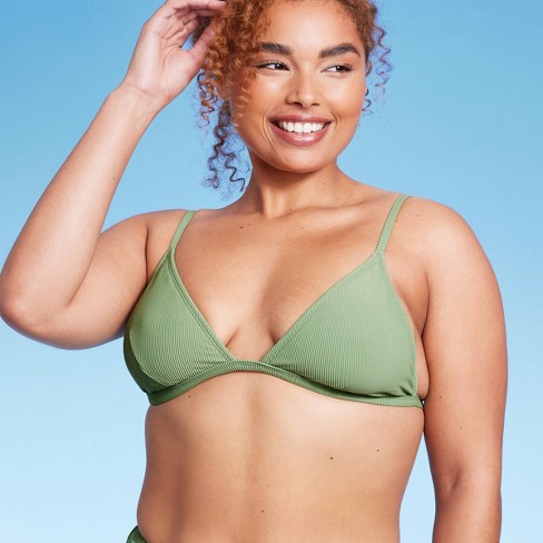 Women's Ribbed Fixed Triangle Bikini Top - Wild Fable™ Sage Green XL