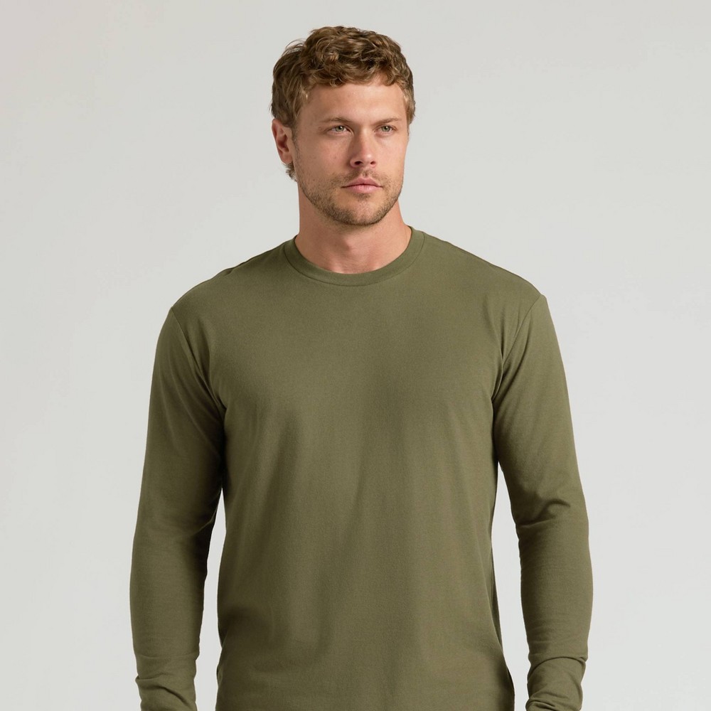 True Classic Men's Contemporary Fit Long Sleeve T-Shirt - Olive Green L