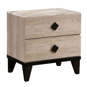 Royal Hampton 2 Drawer Wooden Nightstand with Grains and Angled Legs, Cream - 1 of 4