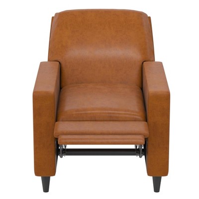 Camel Faux Leather and Velvet Pushback Recliner Accent Chair