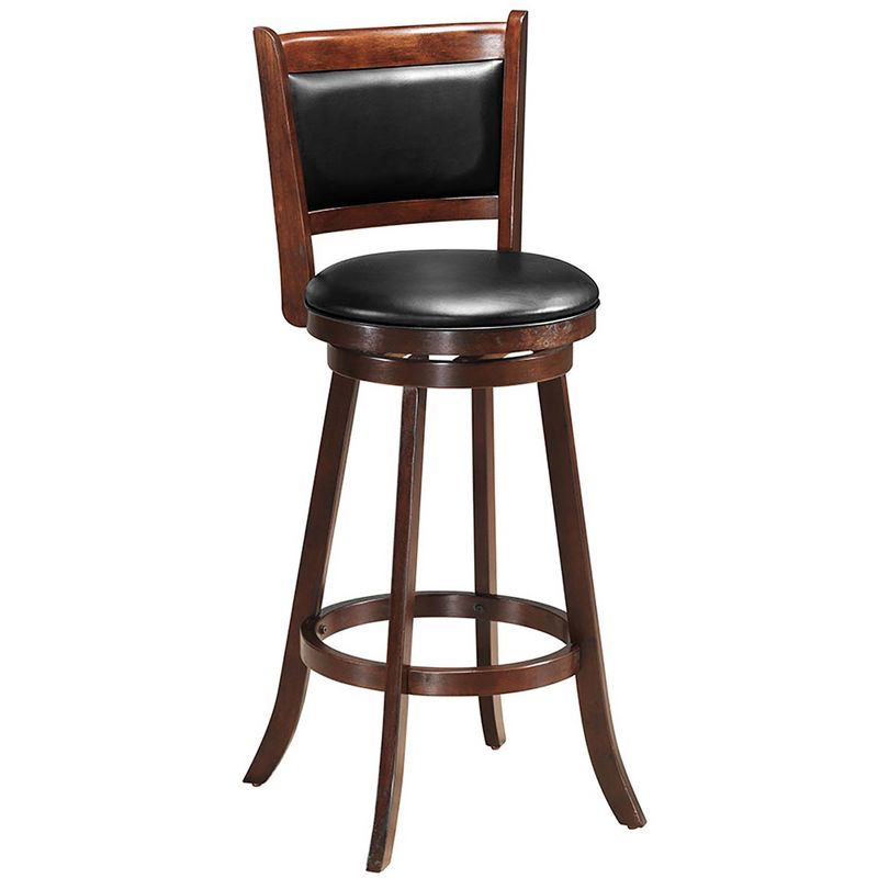 Costway 29'' Swivel Bar Height Stool Wooden Dining Chair PVC Upholstered Seat Espresso Panel back, 1 of 8