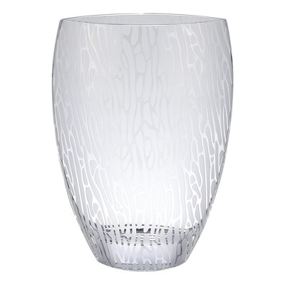 HomeRoots 12" Clear and Frosted Abstract Oval Crystal Table Vase