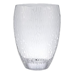 HomeRoots 12" Clear and Frosted Abstract Oval Crystal Table Vase - 1 of 3