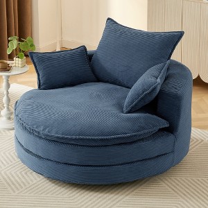 57.5'' Corduroy Oversized Swivel Upholstered Round Chair with Dual-Layer Cushion, Deep Seat and 3 Removable Pillows - 1 of 4