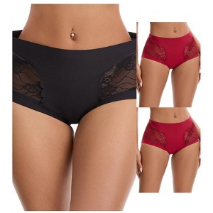 INSPIRE CHIC 3 Packs Women's High Waisted Lace Breathable Full Coverage Tummy Control Briefs Panties - 1 of 4