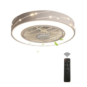 YIYIBYUS Modern Round Indoor LED Enclosed Low Profile Ceiling Fan, White - 1 of 4