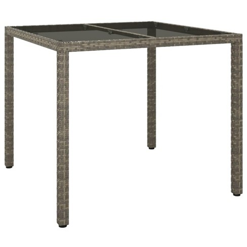 vidaXL Patio Table, 35.4"x35.4"x29.5" Tempered Glass and Poly Rattan Gray - image 1 of 4