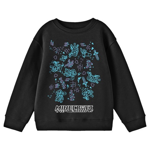 Minecraft Game Doodles Youth Black Crew Neck Sweatshirt medium