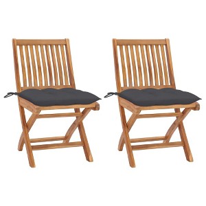 vidaXL Patio Chairs 2 pcs with Anthracite Cushions Solid Teak Wood - 1 of 4