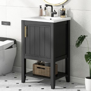 ALEXOUN 20" Small Bathroom Free Standing Single Basin Vanity with Ceramic Sink,Bathroom Storage Cabinet with Door and Storage Rack & Open Shelf - 1 of 4