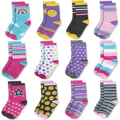 Fun Girl Assortment 12 pack socks for Girls, Little Kids Ages 6-10 Years