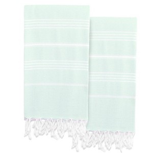 Linum Home Textiles 2pc Lucky Pestemal Beach Towel Aqua/White : Microfiber, Machine Washable, Non-Slip Backing - 1 of 3