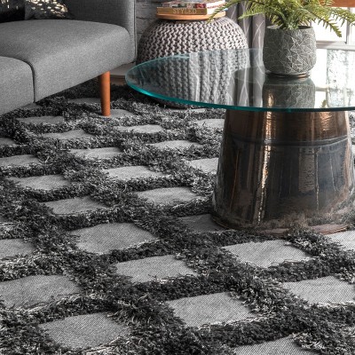 Dark Grey Trellis Shag 4' x 6' Synthetic Area Rug