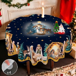 Christmas Tablecloth, Santa Claus and Christmas tree Stain-Resistant Table Cover for Dining Table Holiday Decor - 1 of 4