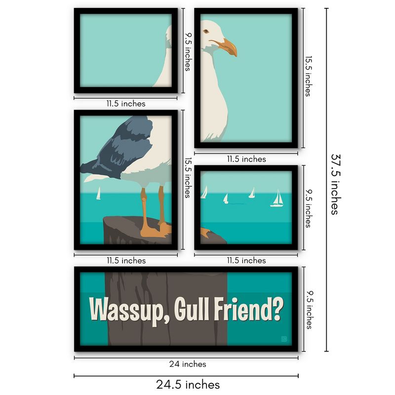 Americanflat Wassup Gull Friend Coastal Collection 5 Piece Grid Wall Art Room Decor Set - coastal Modern Home Decor Wall Prints, 3 of 6