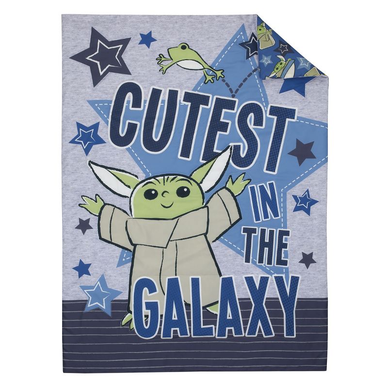 Star Wars The Child Cutest in the Galaxy Blue, Green and Gray, "Too Cute" Grogu, Stars, Hover Pod, and Sorgan Frog 4 Piece Toddler Bed Set, 2 of 7