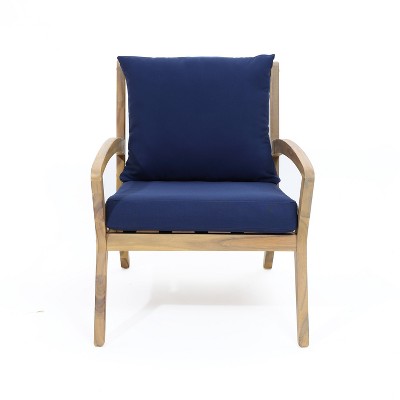 Acacia Wood Outdoor Conversation Set with Blue Cushions
