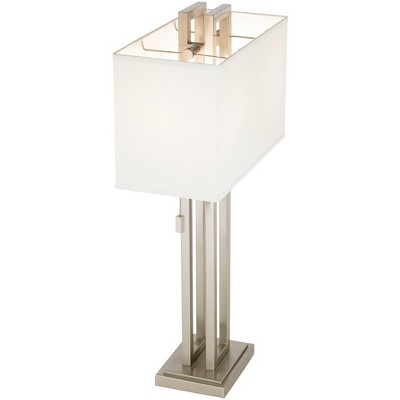 Sleek Brushed Nickel 30" Table Lamp with White Fabric Shade
