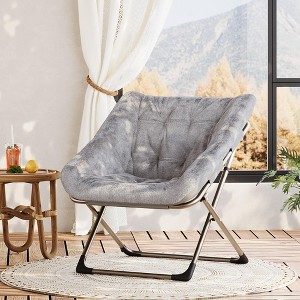 Folding  Chair for Adults, Comfy Faux Fur Reading Lounge Chair with Plush Cushion & Metal Legs, No Assembly, Space-Saving,Dorms - 1 of 4