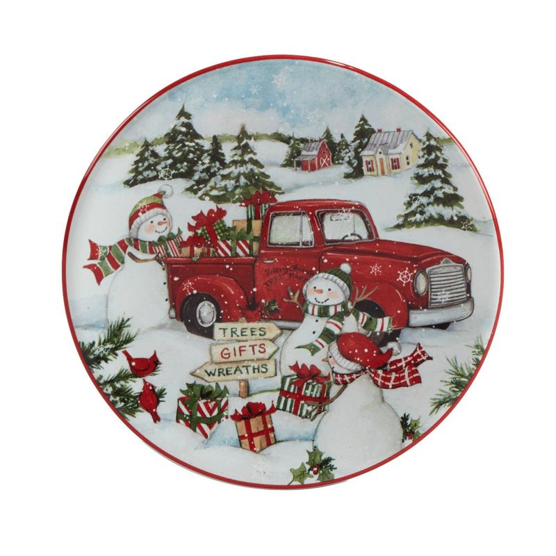 Set of 4 Red Truck Snowman Dining Canape Plates - Certified International, 6 of 8