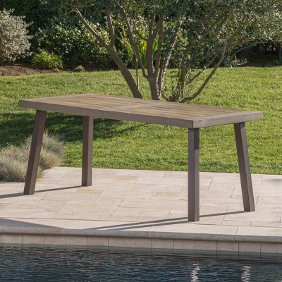 69'' Modern Industrial Acacia Wood Patio Dining Table,Metal Rectangle Kitchen Dining Table for 6,Outdoor Dining Table for Garden Deck-Coolbibila