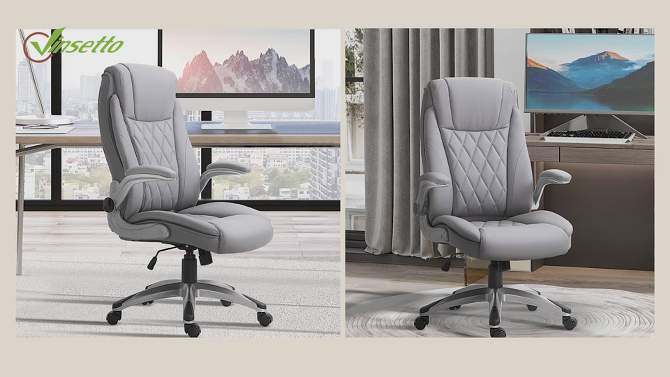 Vinsetto High Back 360° Swivel Ergonomic Home Office Chair with Flip Up Arms, Faux Leather Computer Desk Rocking Chair, Grey, 2 of 10, play video