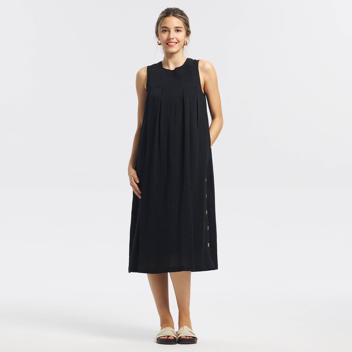 Women's Pleated Front Side Button Dress - Universal Thread™