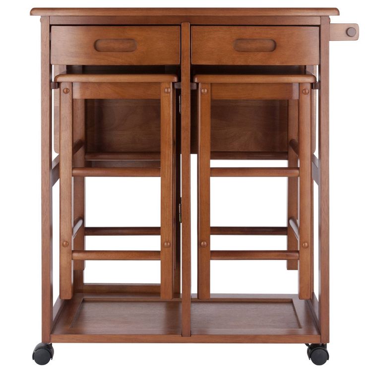 3pc Suzanne Space Saver Drop Leaf Dining Set Teak - Winsome: Compact, Storage Drawers &#38; 2 Stools, 4 of 14