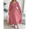 Coolmee Women's Fall Dresses Crew Neck Long Sleeve Dot Tiered Flowy A Line Casual Boho Party Maxi Dress - 3 of 4