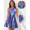 INSPIRE CHIC Women's Metallic Shiny Sleeveless Party One Shoulder Fit and Flare Mini Dresses - 2 of 4