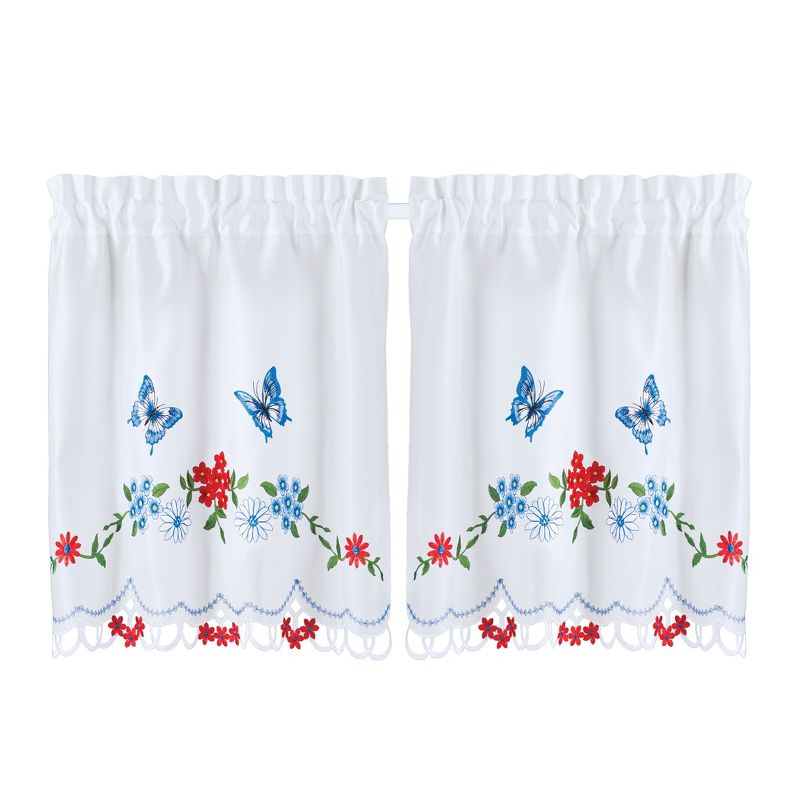 Collections Etc Americana Butterfly and Cutout Border Curtain Tier Set, 1 of 4