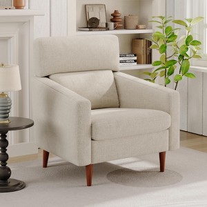 TiramisuBest Mid-Century Accent Chair,Fabric Modern Reading Chairs, Upholstered Armchair with Wood Legs,Reading Chair for Living,Bedroom,Beige - 1 of 4