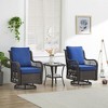 3 Pieces Outdoor Swivel Rocker Chair Set, Outdoor Swivel Glider Rocker, Outdoor Rocking Chair Set with Glass Top Table with Thick Cushions, Navy Blue - 4 of 4